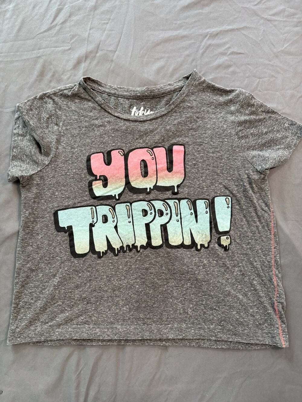 Tokyo Darling Size S Graphic T-Shirt You Trippin! Gray